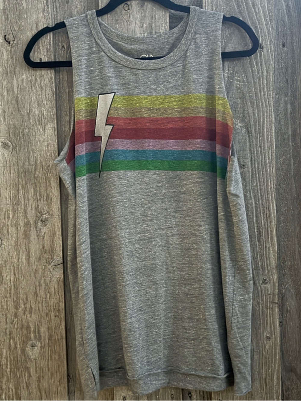 Chaser Rainbow Stripe Lightning Bolt Muscle Tank Gray XL NWOT